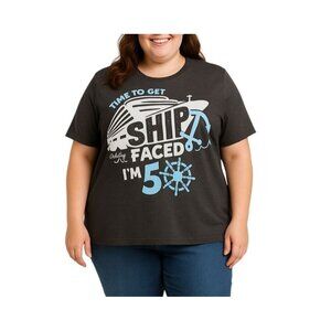 Time To Get Ship Faced 50th Birthday Cruise Gray Graphic Tee T-Shirt 2XL